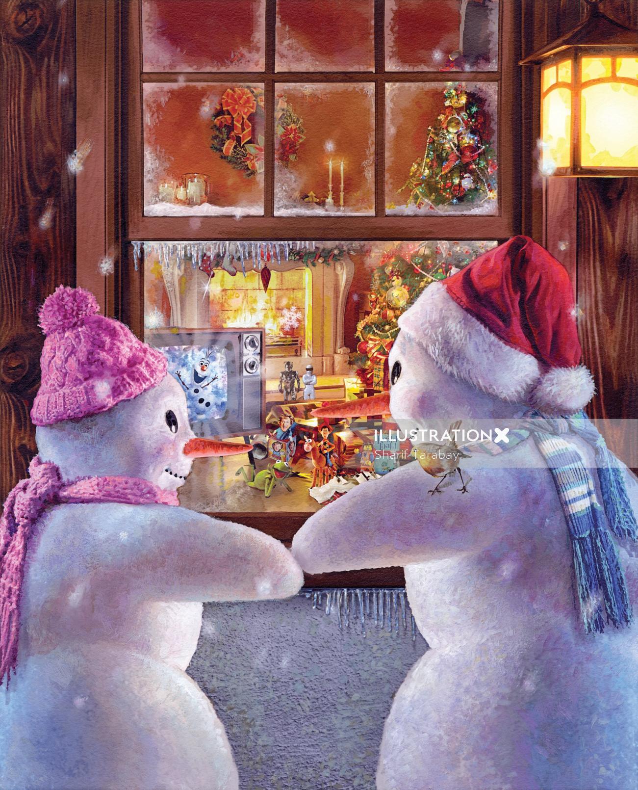 Ilustración de pareja de muñeco de nieve