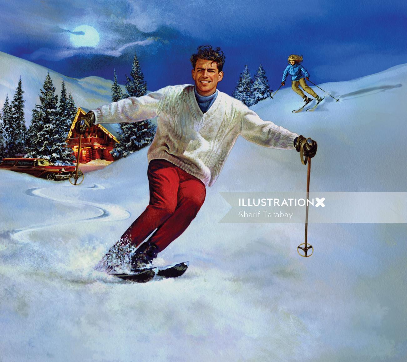 Ilustração de esqui de pessoas