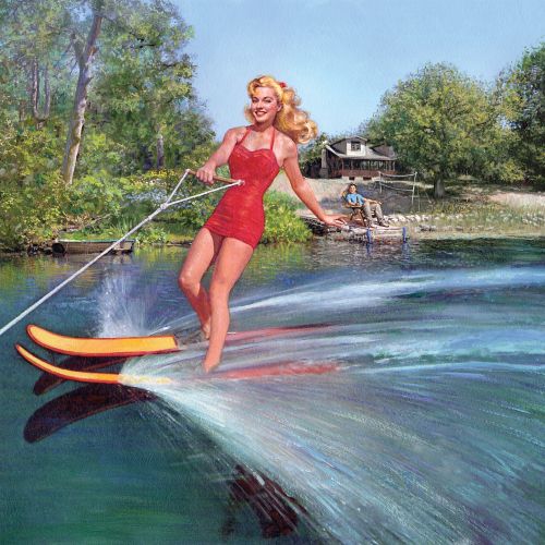 Woman lake water skiing