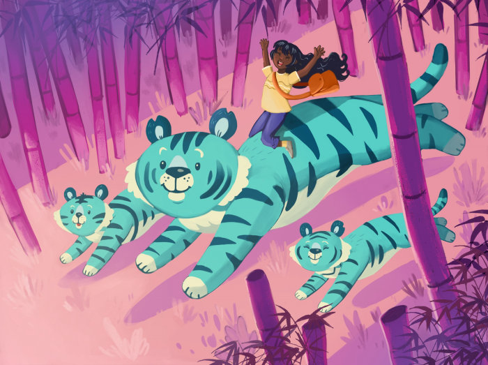 Animal de desenho animado Tigre Azul