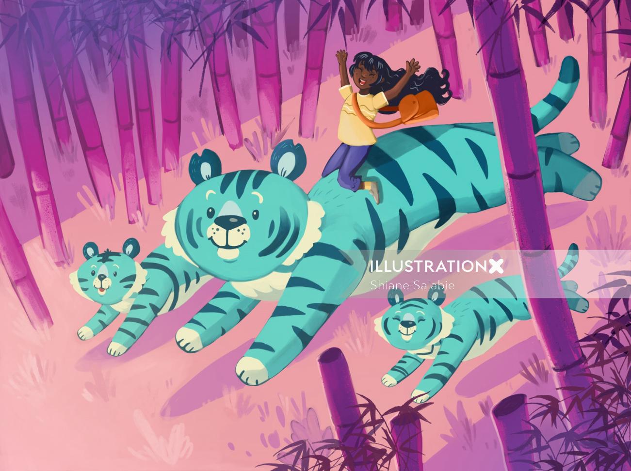 Animal de desenho animado Tigre Azul