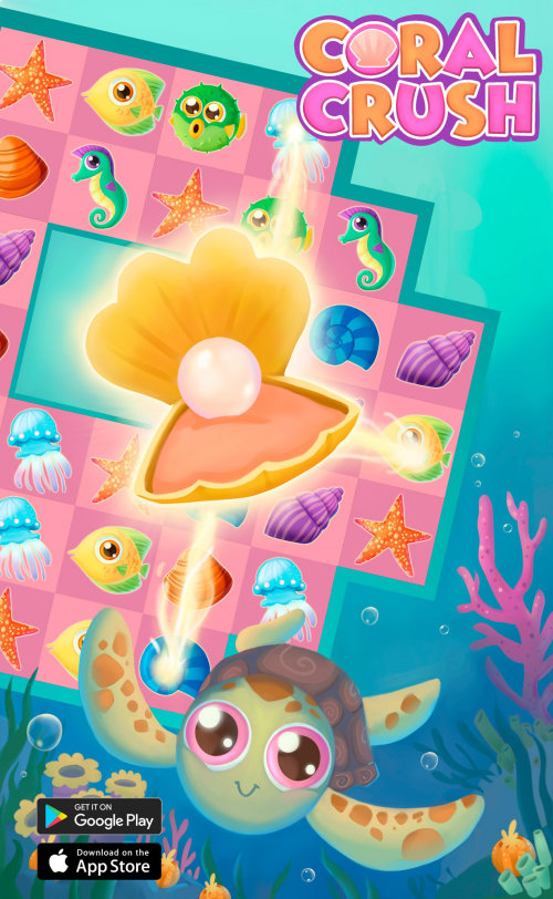Coral Crush Match-3 game advertising illustration