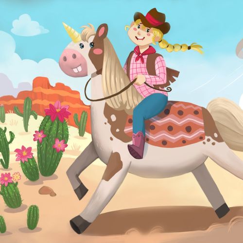 Cowgirl riding horse digital painting
