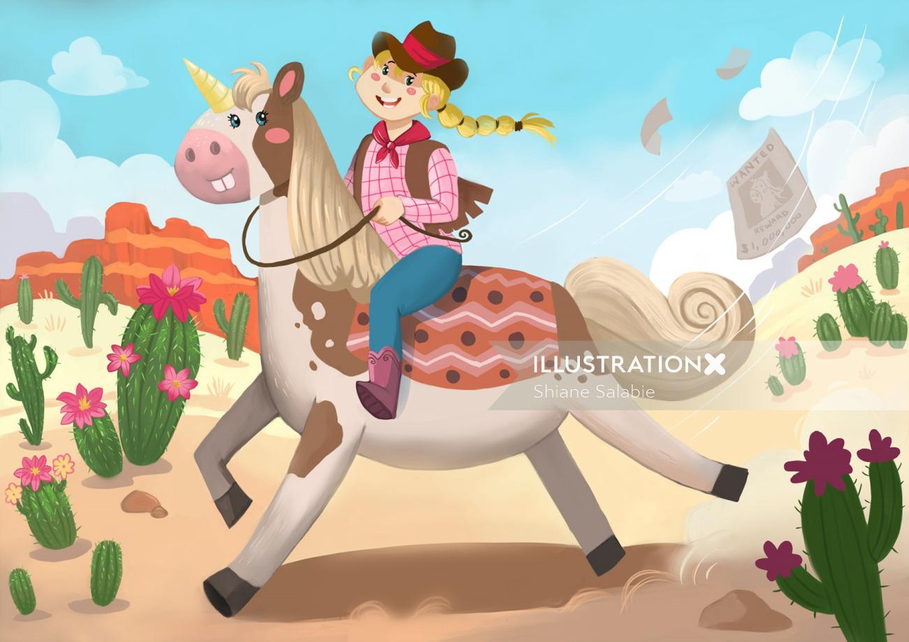 Cowgirl montando pintura digital a cavalo