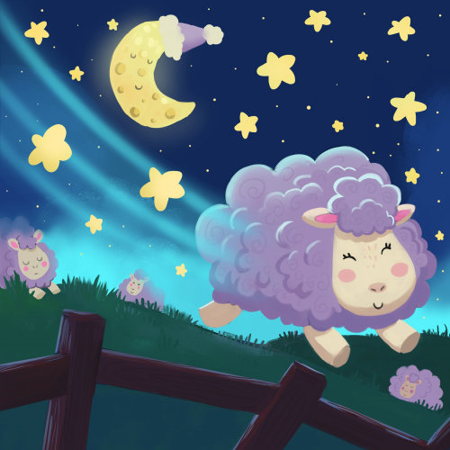 Character design of a Lullaby Sheep jumps over the fence