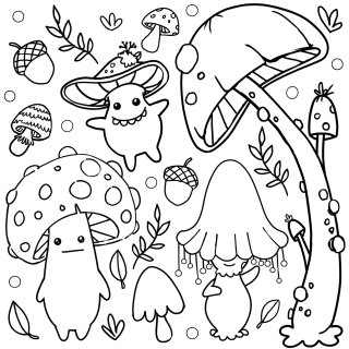 Design atraente de personagens de cogumelo