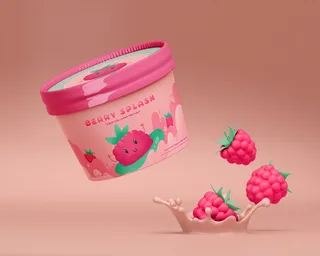 Maqueta de envase de yogur sin lácteos con sabor a frambuesa y frutos rojos