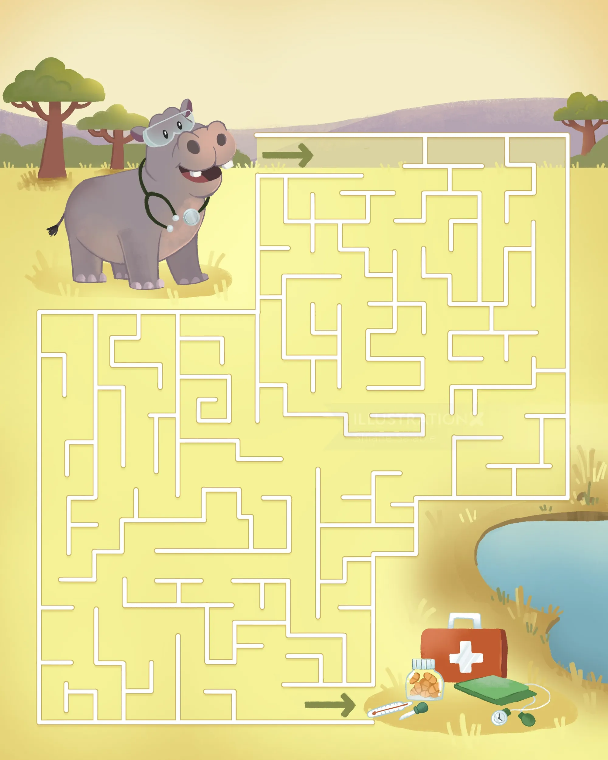 Maze where Doctor Hippo searches for a medical kit, by Shiane Salabie