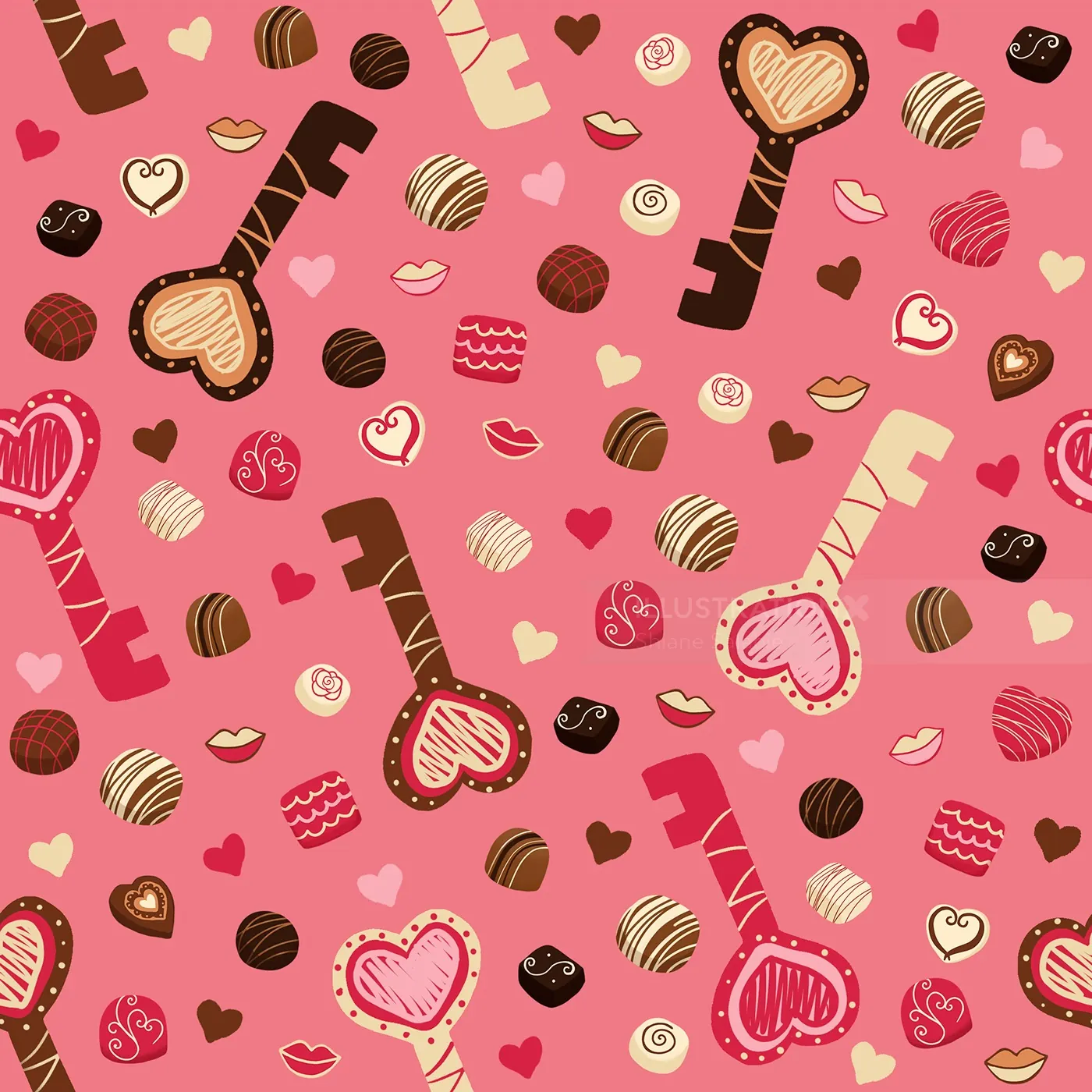 Heart key and candy pattern by Shiane Salabie