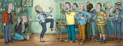 Illustration eines betrunkenen Mannes, der auf einer Party tanzt