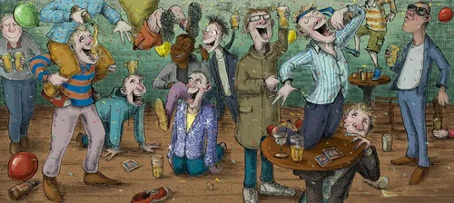 Eine Gruppe von Männern feierte eine Party im Haus.