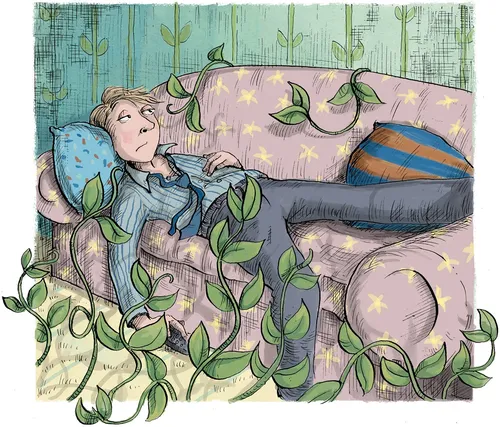 Illustration eines dösenden Mannes auf der Couch