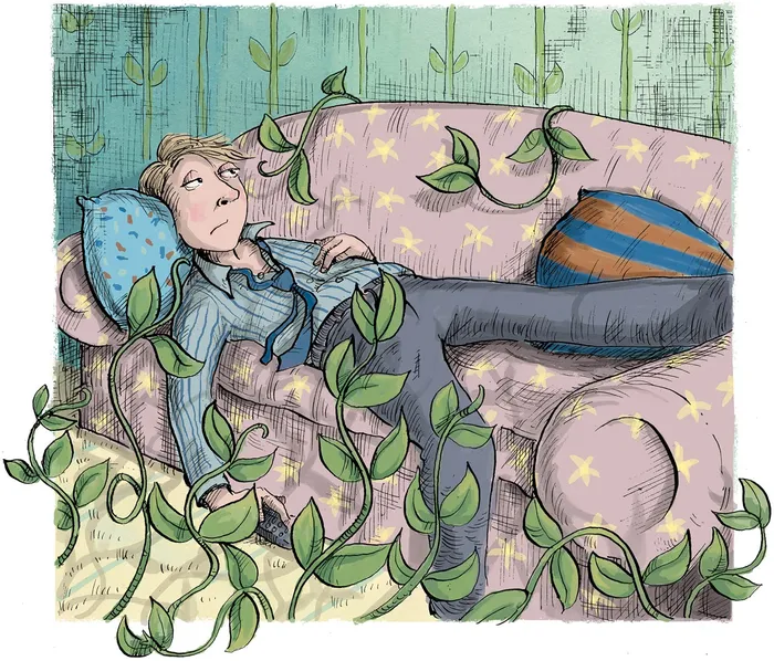 Illustration of dozing man on the couch