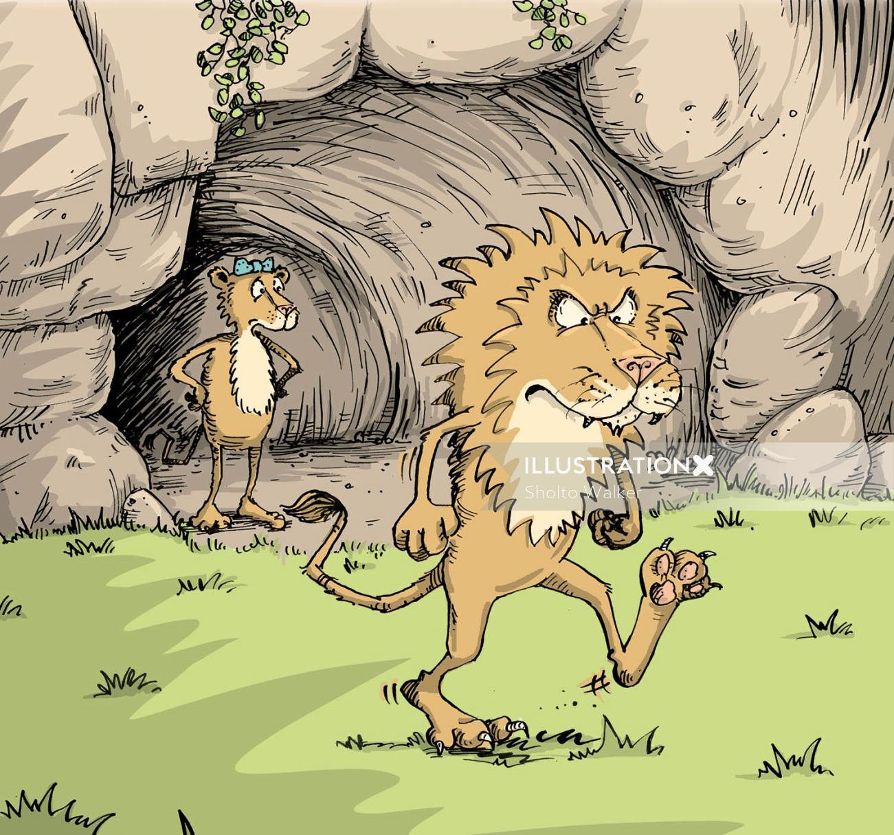 Ilustração dos desenhos animados para um leão