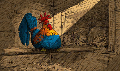 公鸡公鸡的平面彩色插图