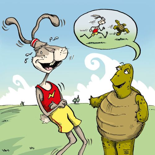 Cartoon & Humour Hare laughing at tortoise
