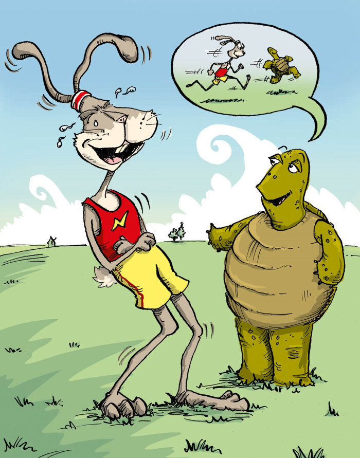 Dibujos animados y humor Liebre riéndose de tortuga