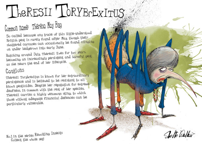 Dibujos animados y humor Theresa May como un insecto monstruoso
