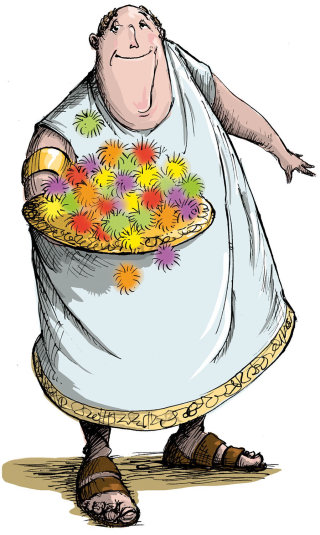 Dibujos animados y humor hombre romano gordo
