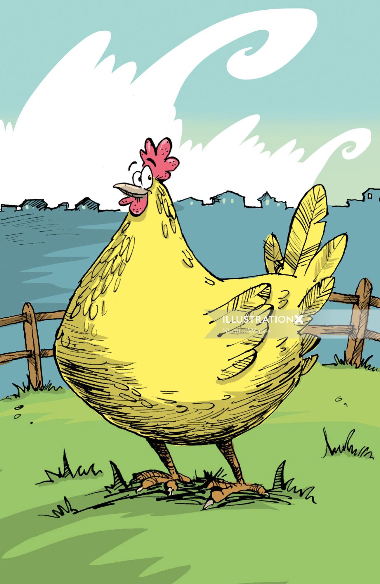 漫画とユーモア彼女の庭で鶏をキンポウゲ