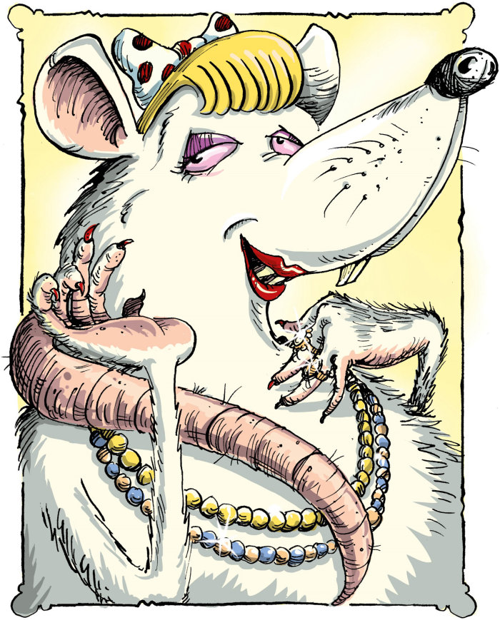 Ilustración cómica de rata glamorosa