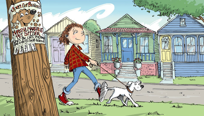 Cartoon & Humour Young girl walks her dog
