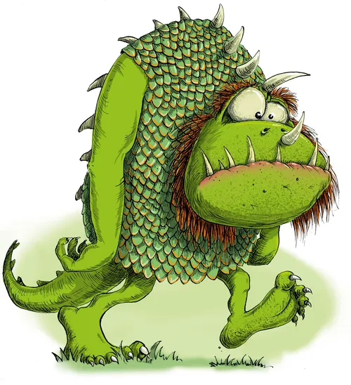 Cartoon & Humor: Grünes, humorvolles Monster

