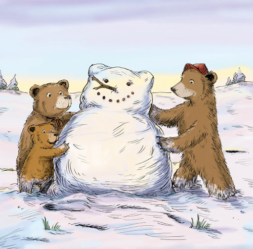 动物小熊堆雪人