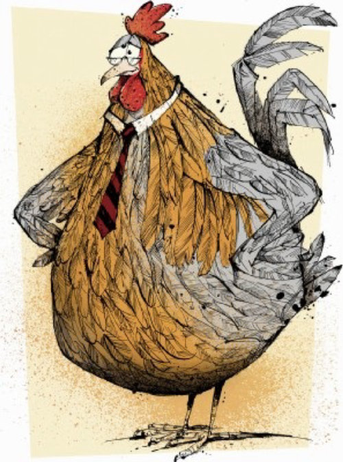 Cartoon cockerel illustration by Sholto Walker