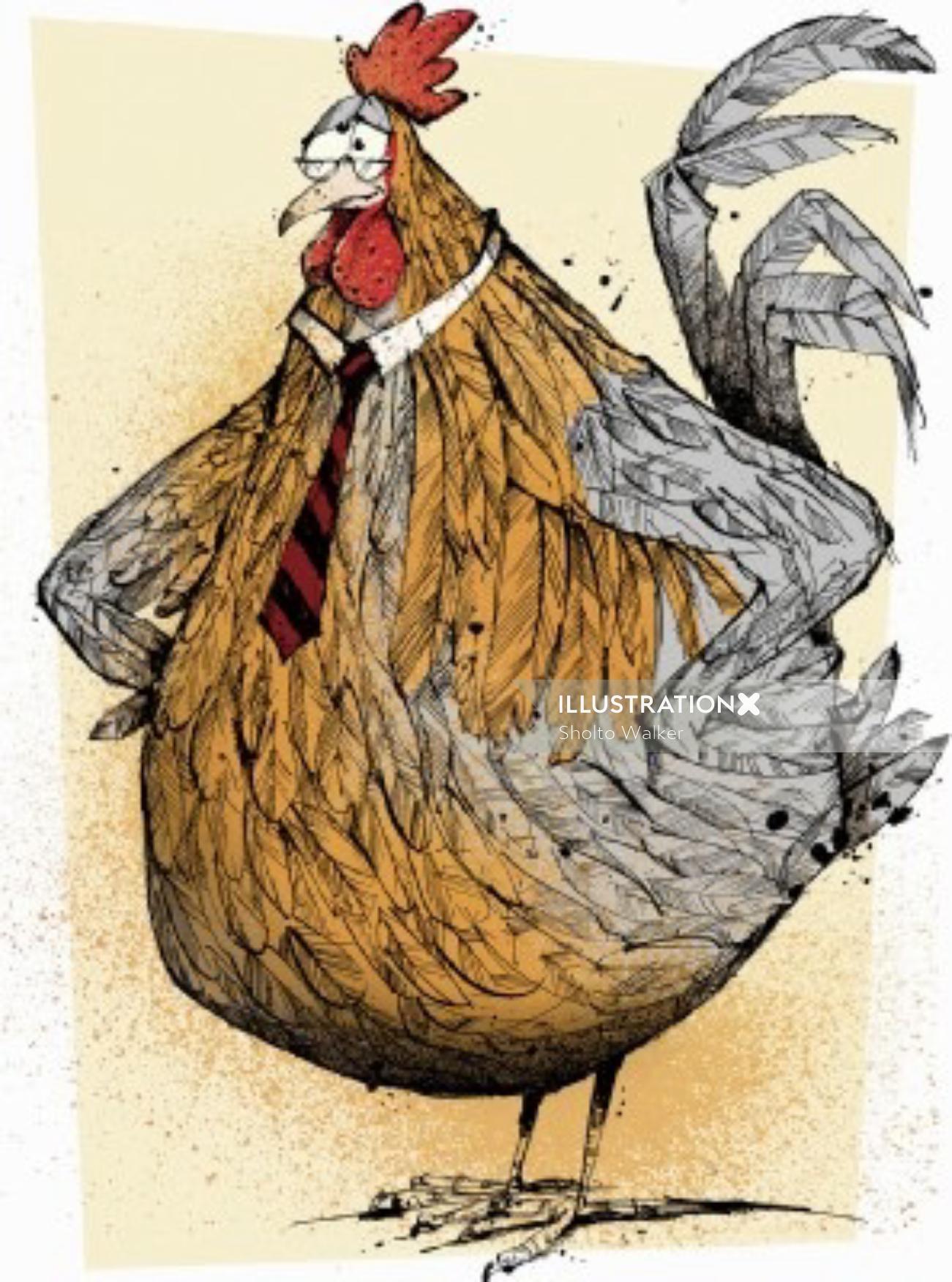 Cartoon cockerel illustration by Sholto Walker
