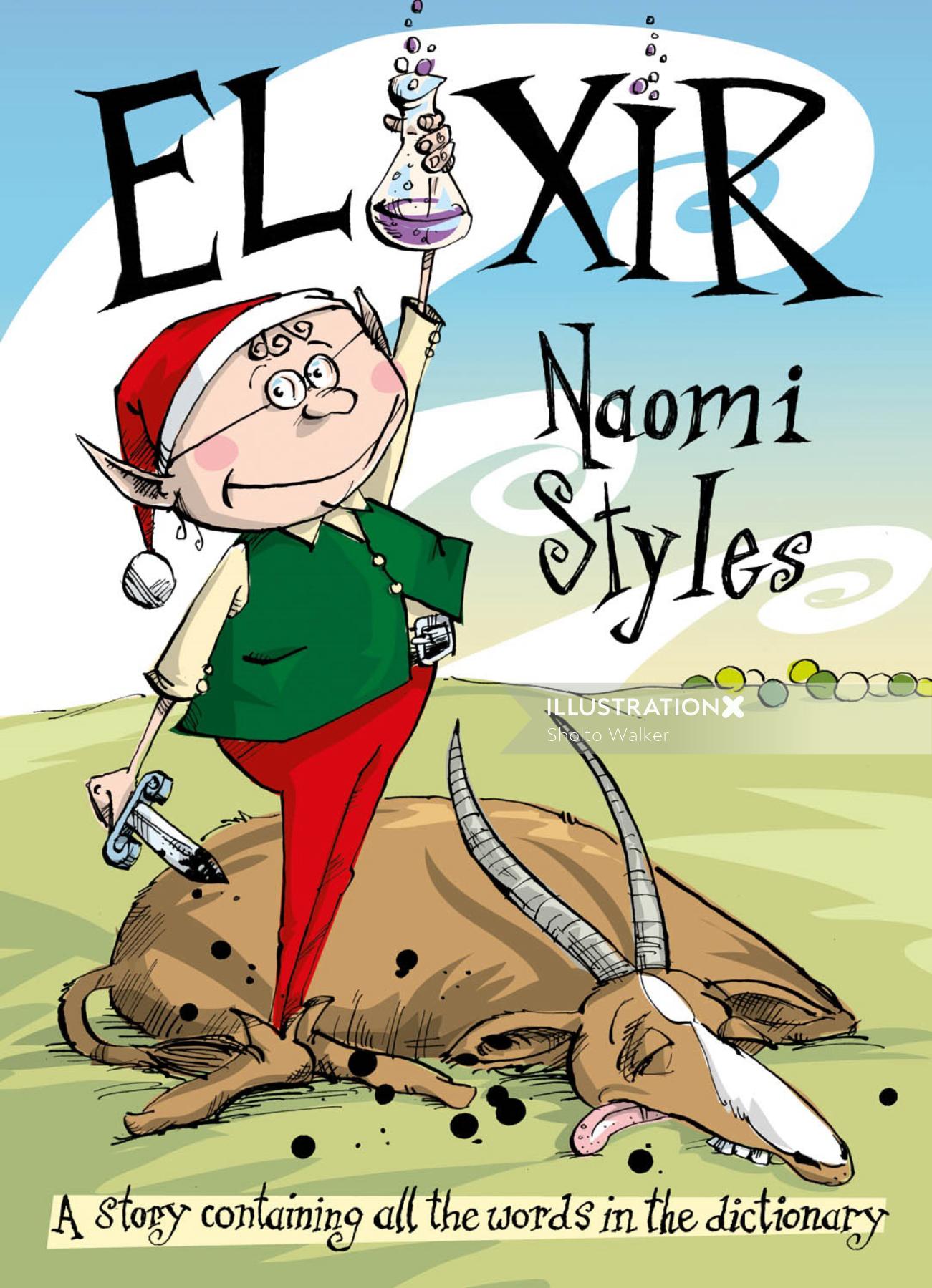 Ilustração de personagem de desenho animado para capa de livro Elixir