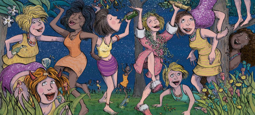 An illustration women having party