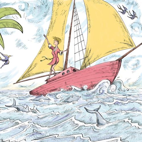 An illustration of a boy in the sailing boat
