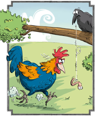 Ilustración del gallo y el cuervo | Galería de estilo humor