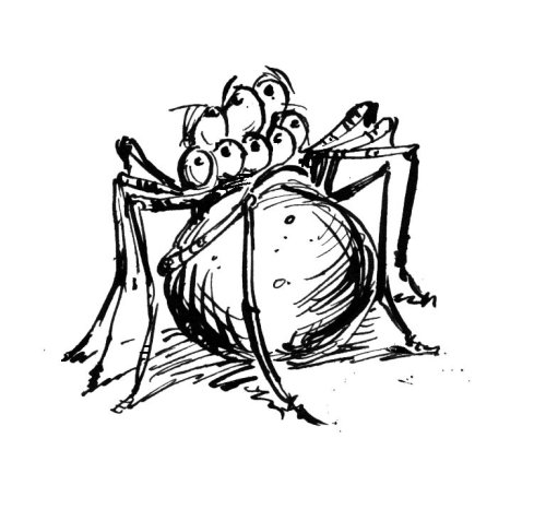 Line drawing of a annoyed spider