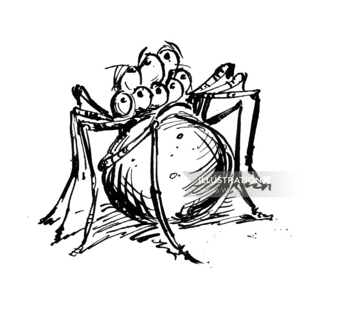 Line drawing of a annoyed spider