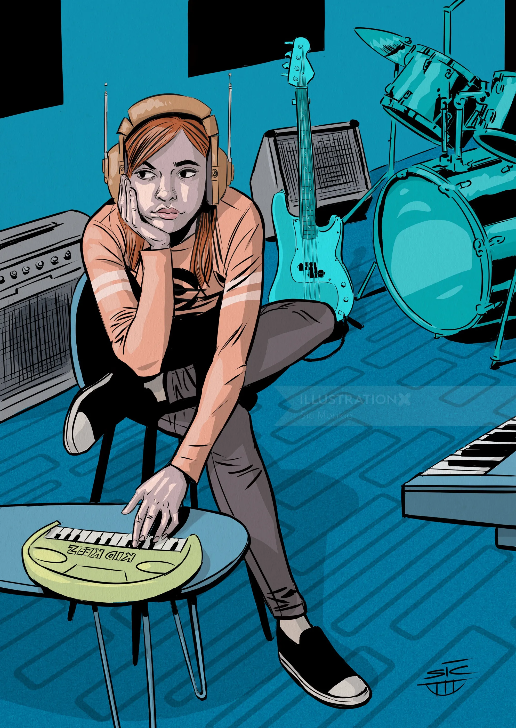 Comic work of children music room
