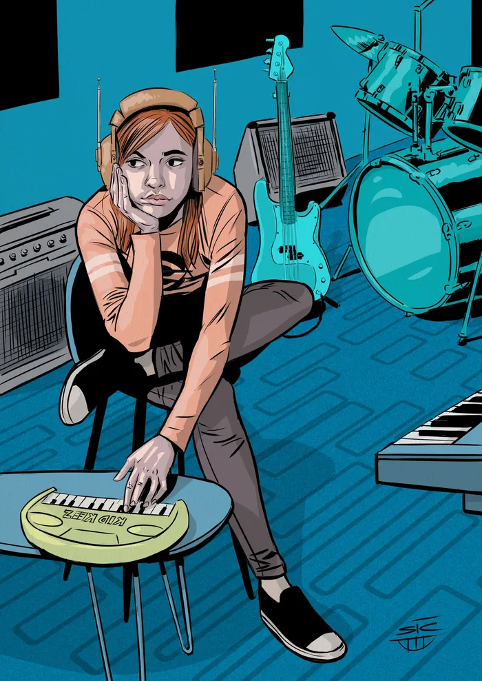 Comic work of children music room