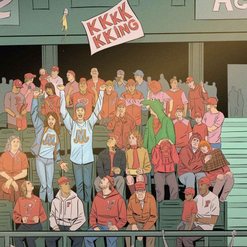 A Humorous Illustration of Energetic Cheering Crowd