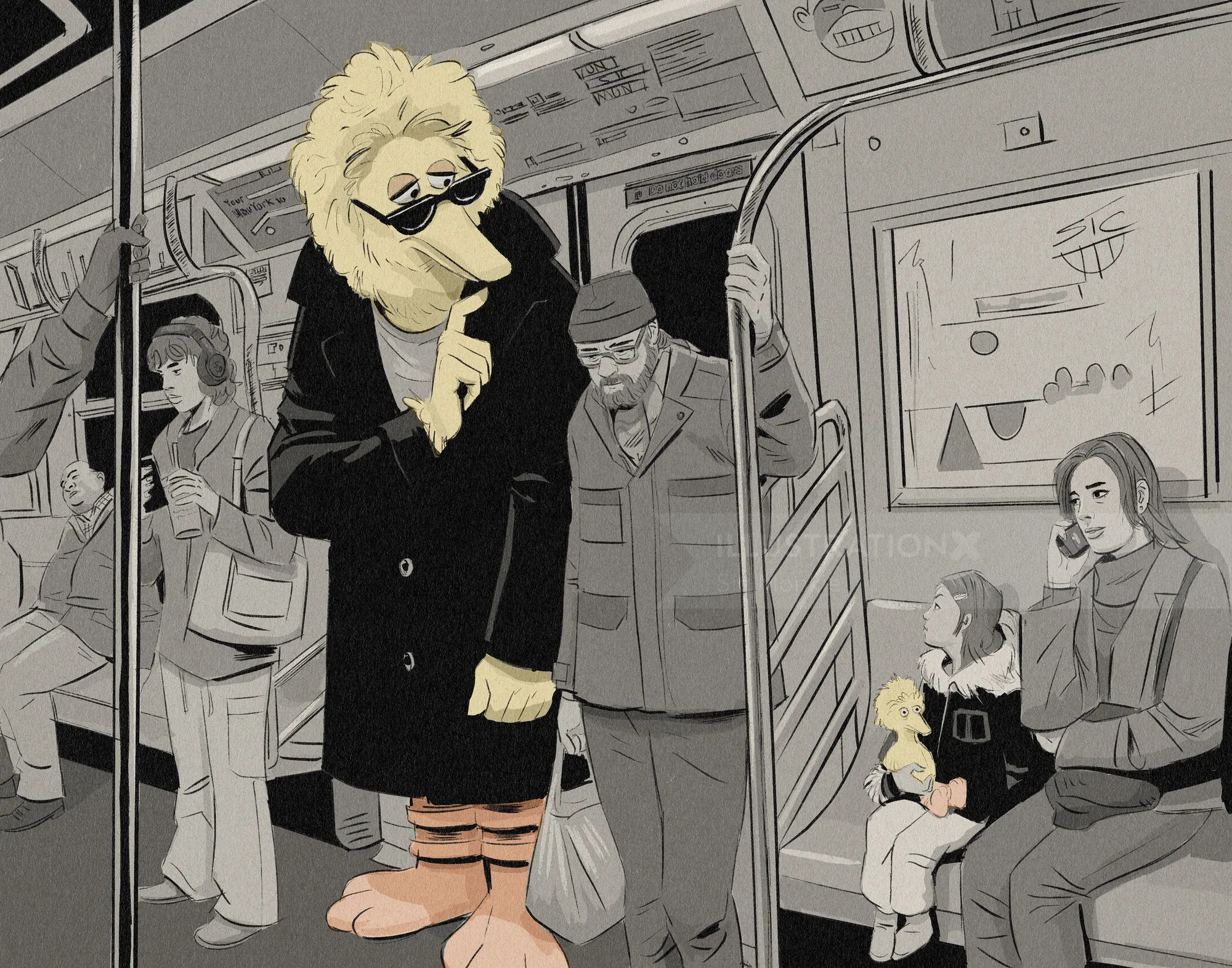 Cartoon depiction of celebrity sighting