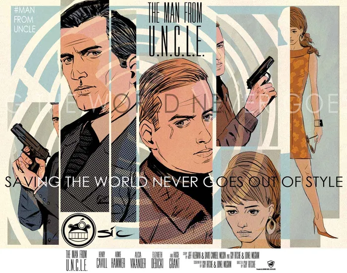 Illustration of characters from The Man From U.N.C.L.E with guns