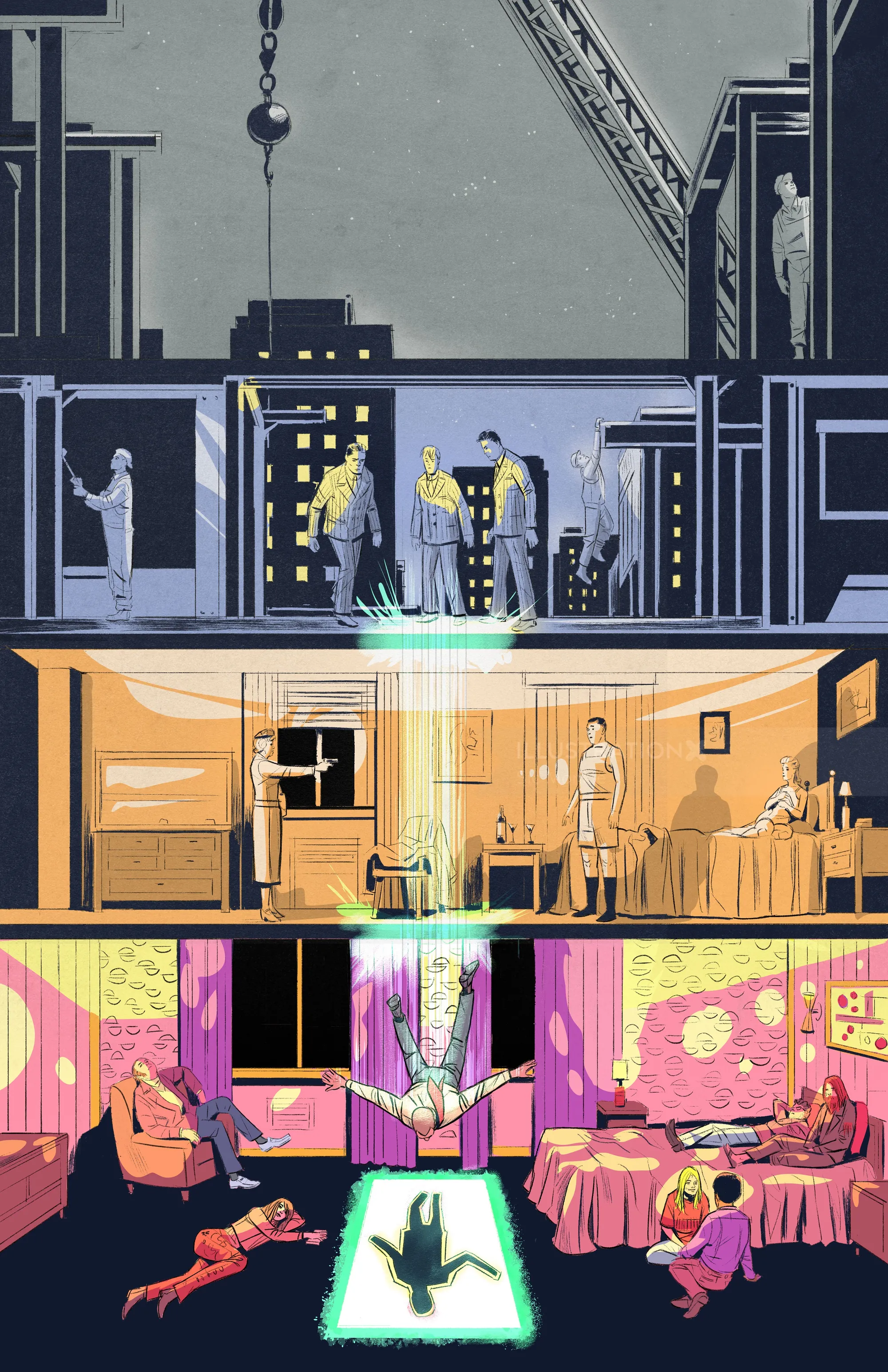 Do Not Disturb Issue 3 cover by Sic Monkie, showing layered city scenes