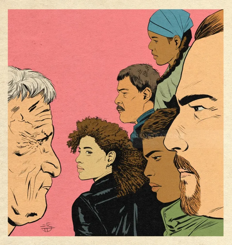 Portrait illustration of several people by Sic Monkie