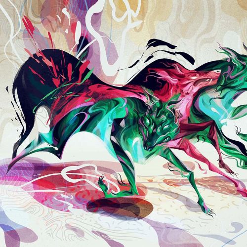 Chinese style illustration of horses