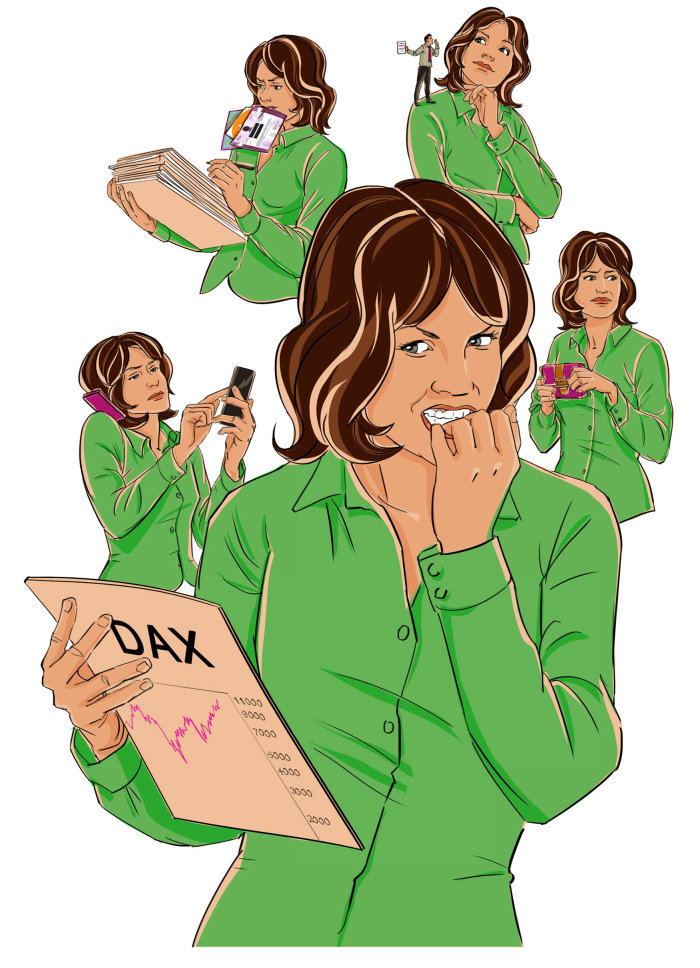 Comic character of multitasking woman