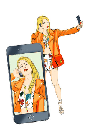 Boceto de moda de chica selfie
