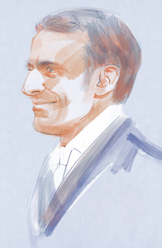 Ilustración en color agua del retrato de un hombre sonriente

