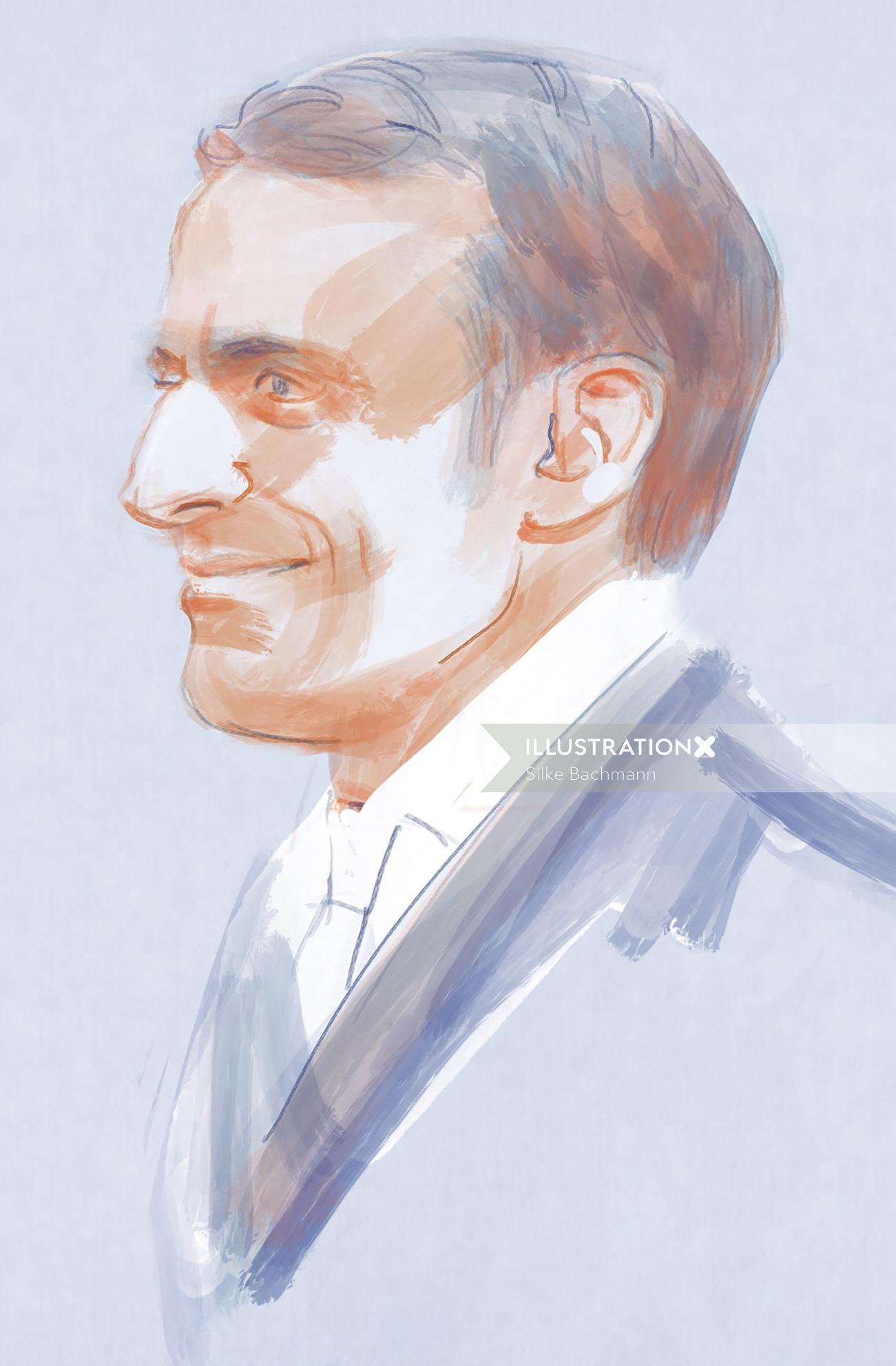 ilustração de aquarela de homem sorridente potrait