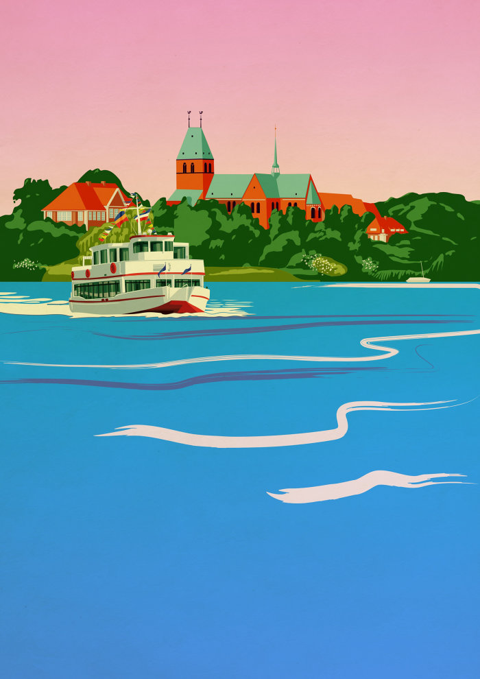 Watercolor boat travel illustration
