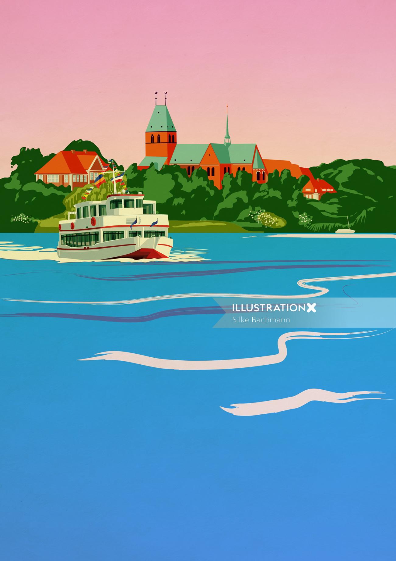 Watercolor boat travel illustration
